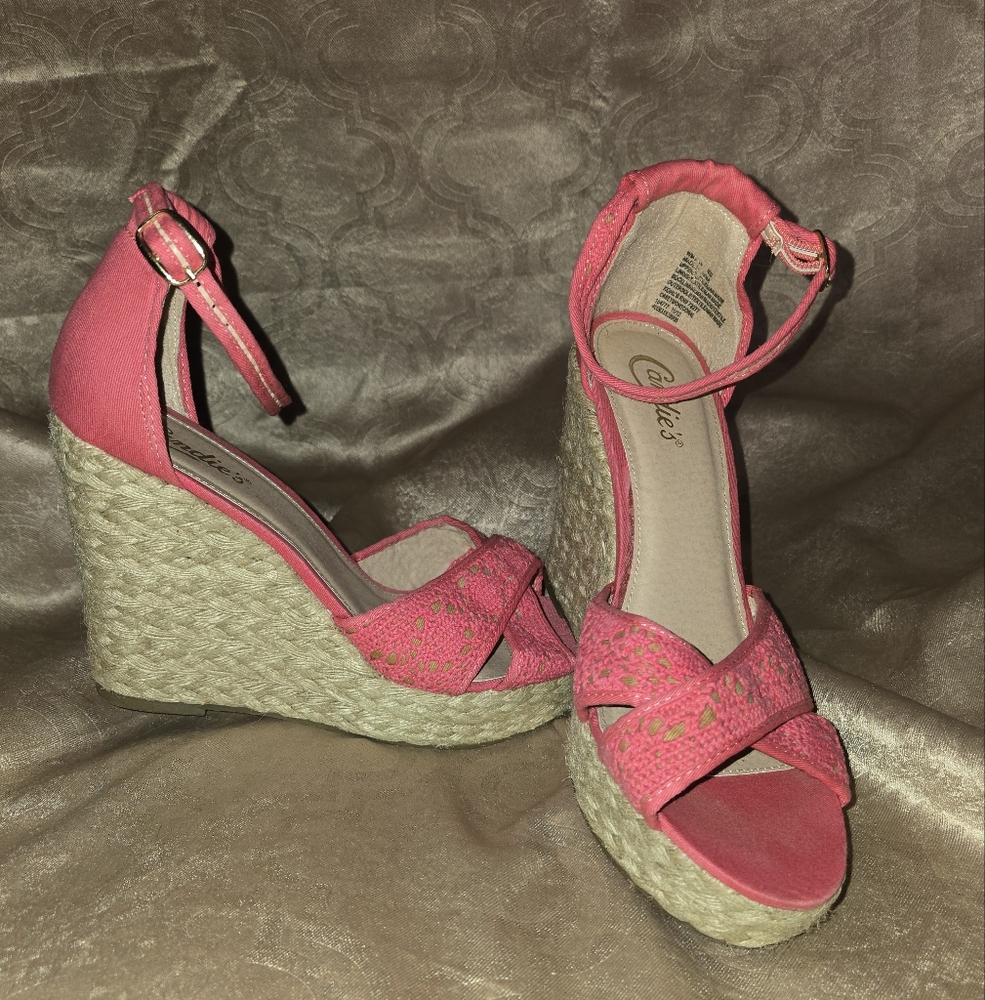 Candies Pink Wedge Braided Sandles